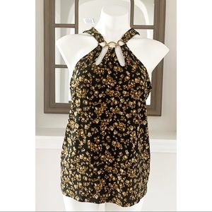 Michael Kors Top Halter Grommet Neck Blouse Black/Gold NWT $88.00